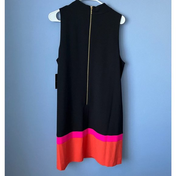 Tahari Sleeveless Mock Neck Color Block Crepe Shift Dress Size 16 - Picture 3 of 3